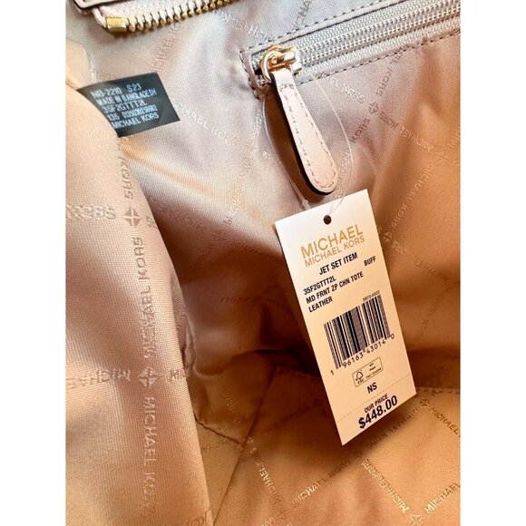 S Michael Kors Medium Front Zip Chain Tote Buff Leather 35F2GTTT2L NWT $448 - Picture 15 of 15